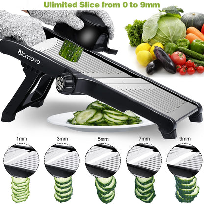 Blamovo Mandoline Slicer for Kitchen, Vegetable Mandolin Slicer with Adjustable Thickness by One-Knob Control, Veggie Fruit Potato Slicer Julienne, with Safety Gloves - Available at All In One Marketplace Canada
