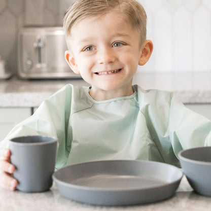 Tiny Twinkle Mess Proof Baby Bib, 2 Pack Long Sleeve Bib Outfit, Waterproof Bibs for Toddlers, Machine Washable, Tug Proof Sage + Charcoal 6-24M 🍁 All In One Marketplace Canada