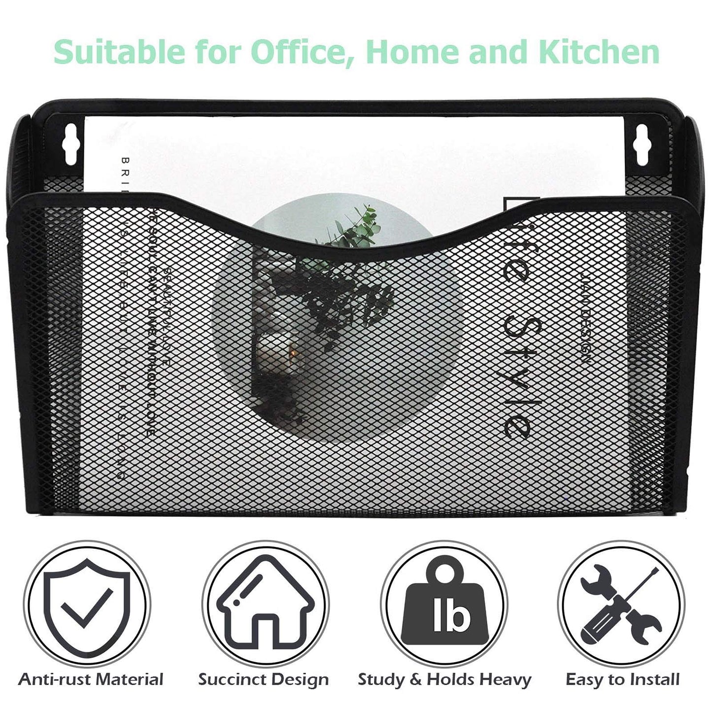EASEPRES 3 Pack Mesh Wall Mounted File Holder Organizer Metal Hanging Vertical Paper Mails Rack Storage Wire Single Document Filling Holder Pocket for Office and Home, Black 🍁 All In One Marketplace Canada