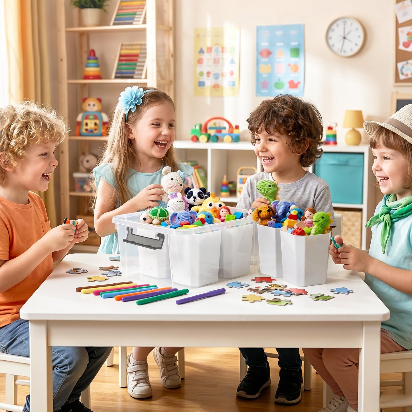 Citylife 17 QT Plastic Storage Bins with 6 Detachable Inserts Clear Storage Box with Lids Multipurpose Stackable Storage Containers for Organizing Crayon, Tool, Craft - Available at All In One Marketplace Canada