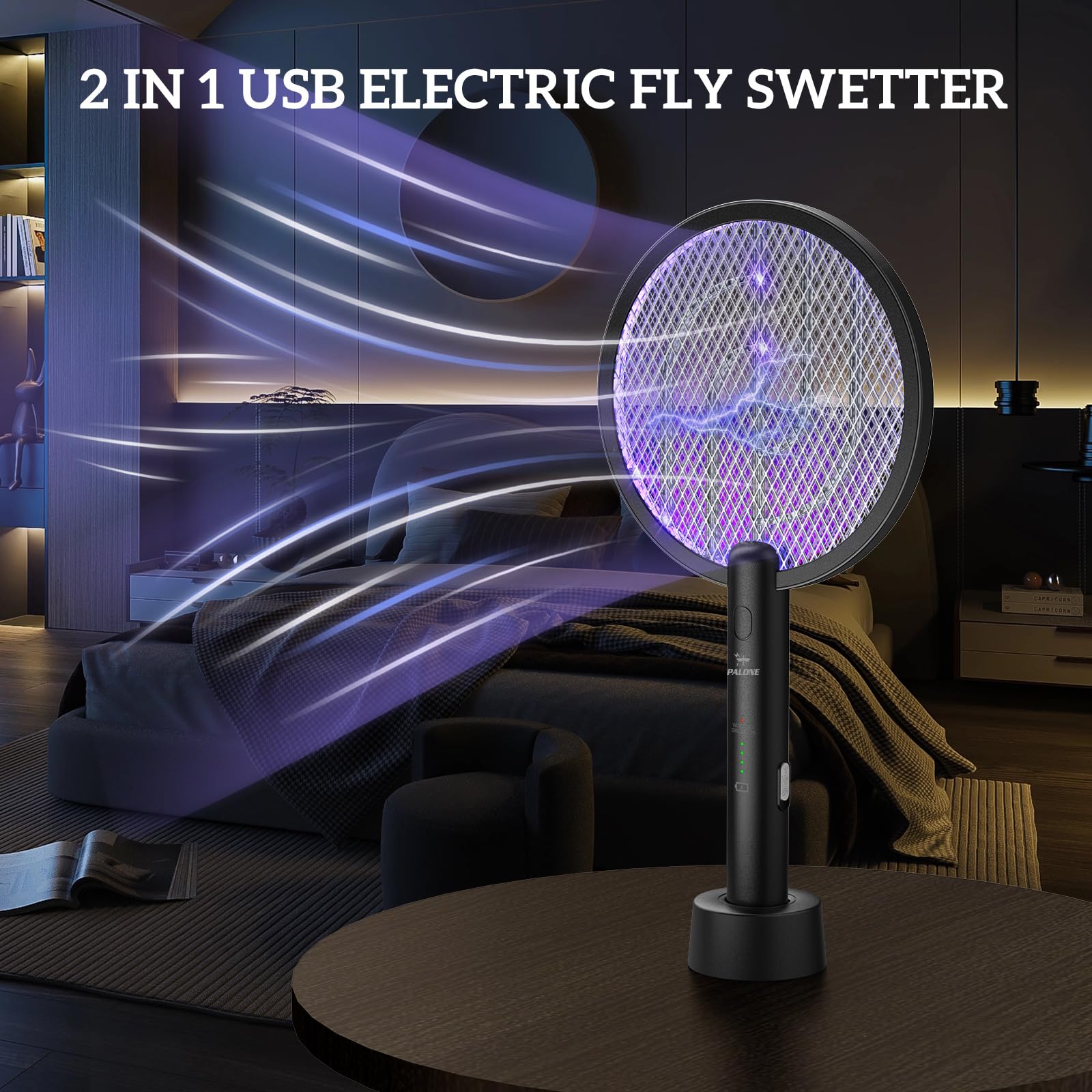 PALONE Bug Zapper Racket, Electric Bug Zapper, 4000V Electric Swatter 3 Layers Lamp, Indoor Zapper Without Waving Hands for Kitchen, Home, Garden and Outdoors(Black)