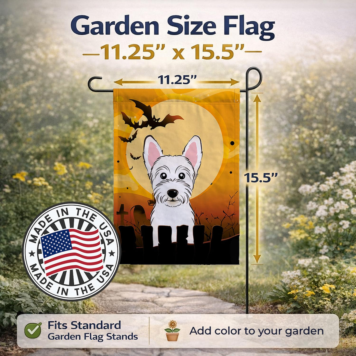 Caroline's Treasures BB1784GF Halloween Westie Garden Size Flag, Small, Multicolor