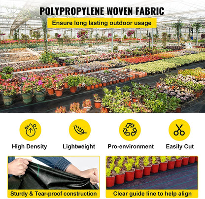 VEVOR 6.5FTx300FT Premium Weed Barrier Fabric Heavy Duty 3OZ, Woven Weed Control Fabric, High Permeability Good for Flower Bed, Geotextile Fabric for Underlayment, Polyethylene Ground Cover