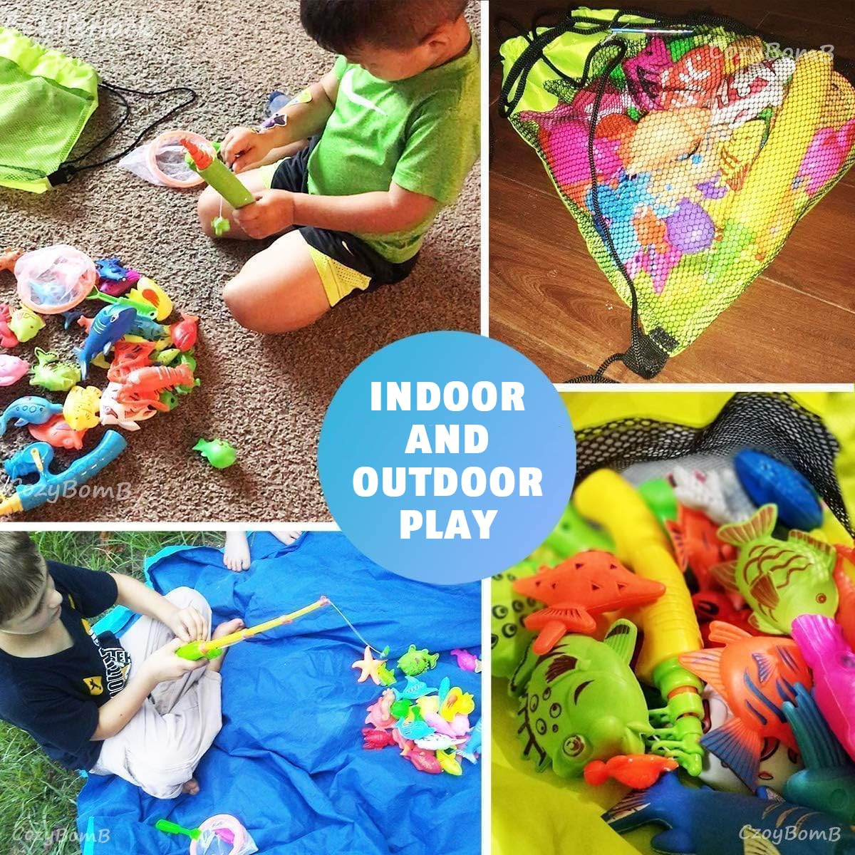 CozyBomB Magnetic Fishing Pool Toys Game for Kids - Water Table Bath-tub Kiddie Party Toy with Pole Rod Net Plastic Floating Fish Toddler Color Ocean Sea Animals Birthday Gift Age 3 4 5 6 Year Old
