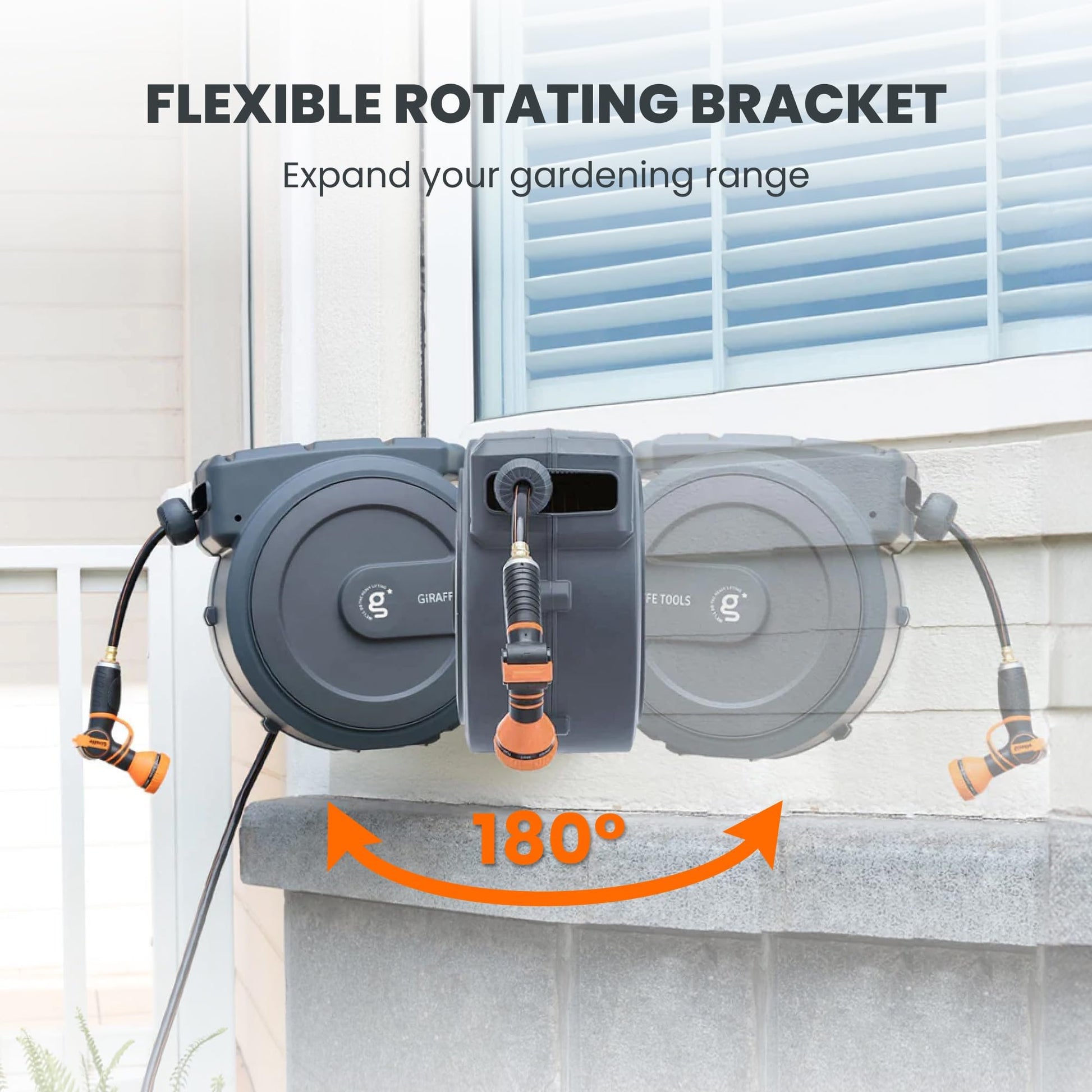 Giraffe Tools Garden Hose Reel Retractable 1/2" x 100 ft Wall Mounted Water Hose Reel Automatic Rewind, Any Length Lock, 100ft, Dark Grey AW30 - Available at All In One Marketplace Canada
