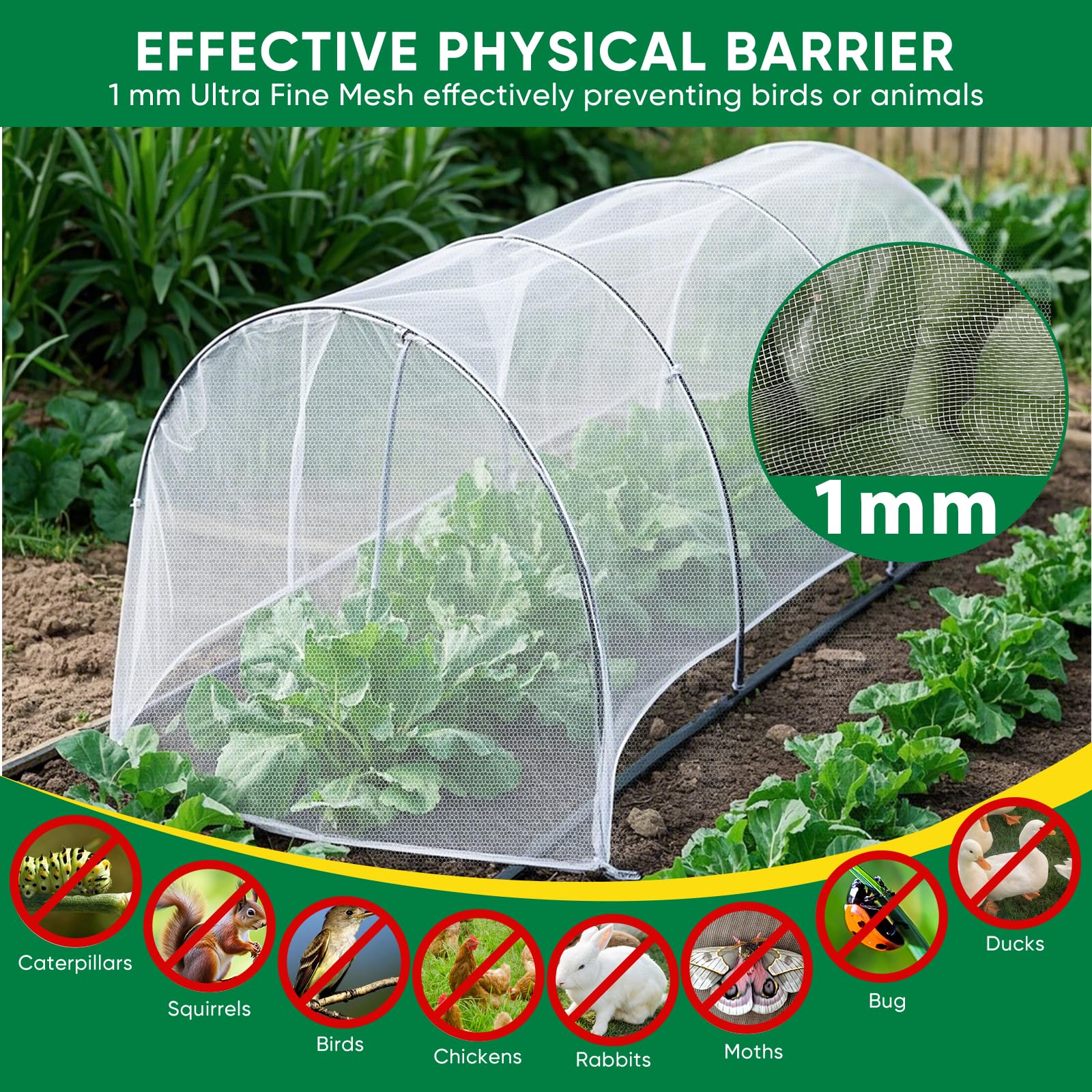 Ultra Fine Insect Mesh Garden Netting 3M x 15M, Extra Large Insect & Bird Barrier Netting, Crop Protection Plants Netting for Vegetables, Fruit Trees, Greenhouse, Customizable Plant Cover Protection - Available at All In One Marketplace Canada