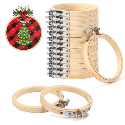 FEBSNOW 12 Pieces 3 Inch Embroidery Hoops Adjustable Bamboo Circle Cross Stitch Hoop Ring Bulk Wooden Round Embroidery Hoop for Art Craft Handy Sewing and Christmas Decoration 🍁 All In One Marketplace Canada