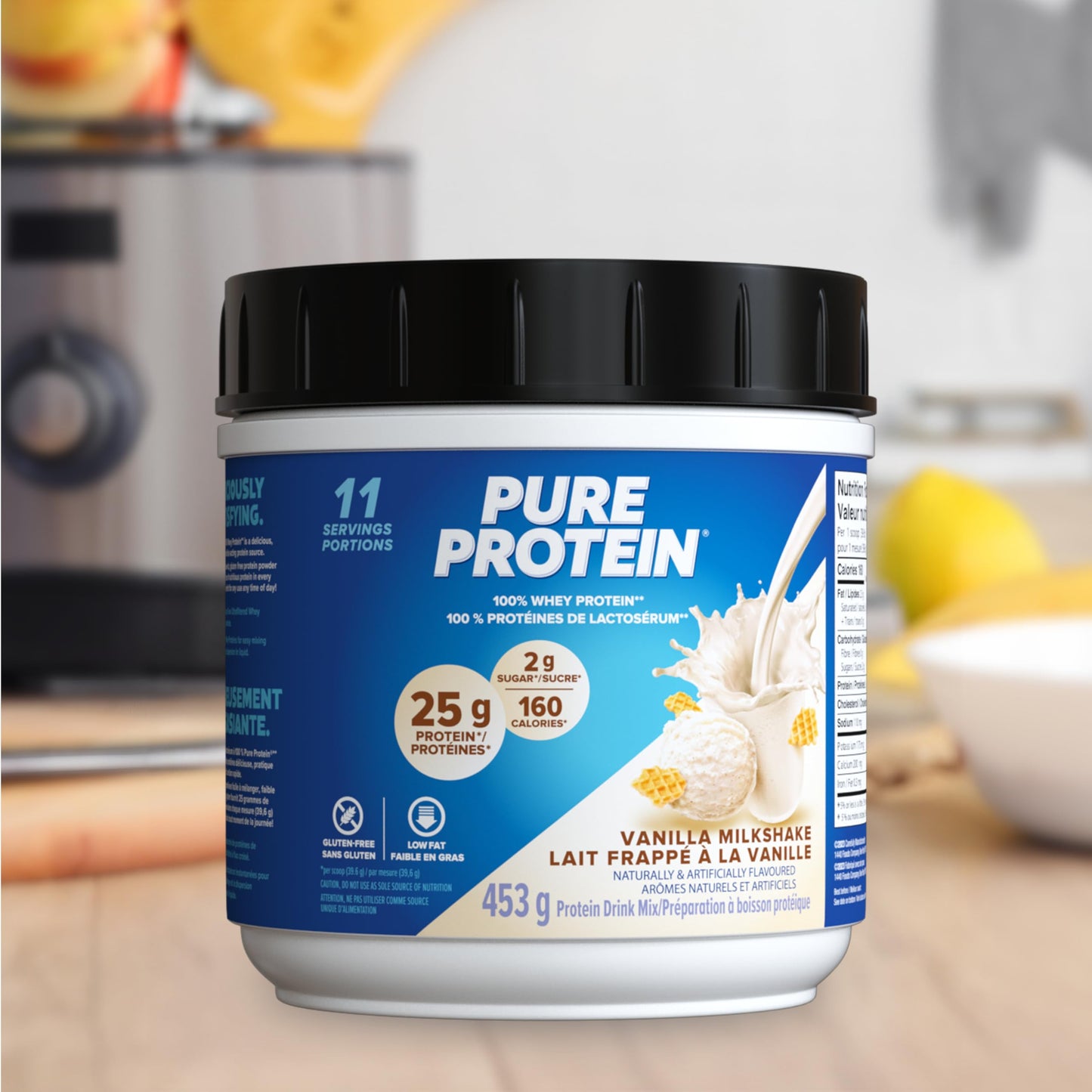 Pure Protein Whey Powder - High Protein (25 g/scoop), Low Sugar (2 g/scoop), Gluten Free, Fast-Acting Formula, Vanilla, 453g