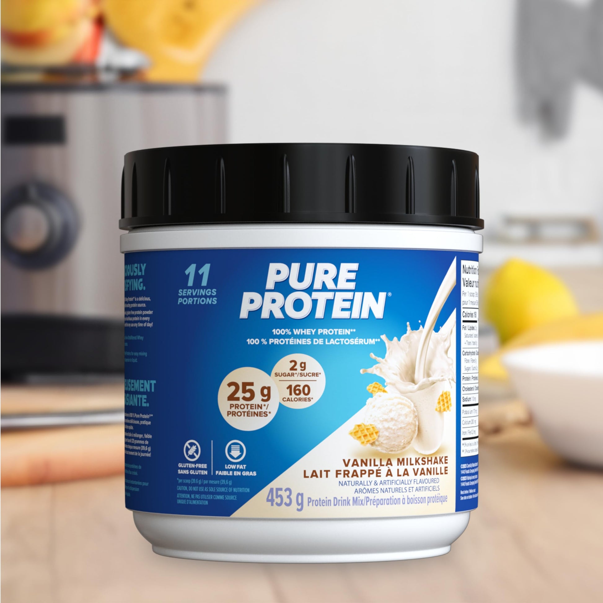 Pure Protein Whey Powder - High Protein (25 g/scoop), Low Sugar (2 g/scoop), Gluten Free, Fast-Acting Formula, Vanilla, 453g