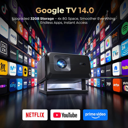 Smart Projector 4K【Google TV 14.0 & Dolby】Short Throw Mini Projectors with Auto Focus & Keystone|Compatible with Netflix|HDR10,Portable Outdoor Projecteur with WiFi & Bluetooth for Movie/Home/Bedroom - Available at All In One Marketplace Canada