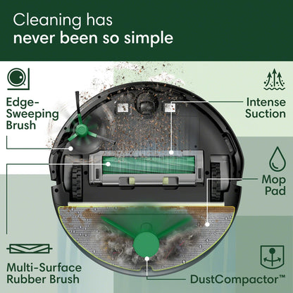 iRobot Roomba 205 DustCompactor Combo Robot Vac & Mop - Compacts Dirt Inside, No Emptying for 60 Days, Space Saving, No Dock, No Bags, Intense Power-Lifting Suction, LiDAR Navigation, Multi-Surface - Available at All In One Marketplace Canada