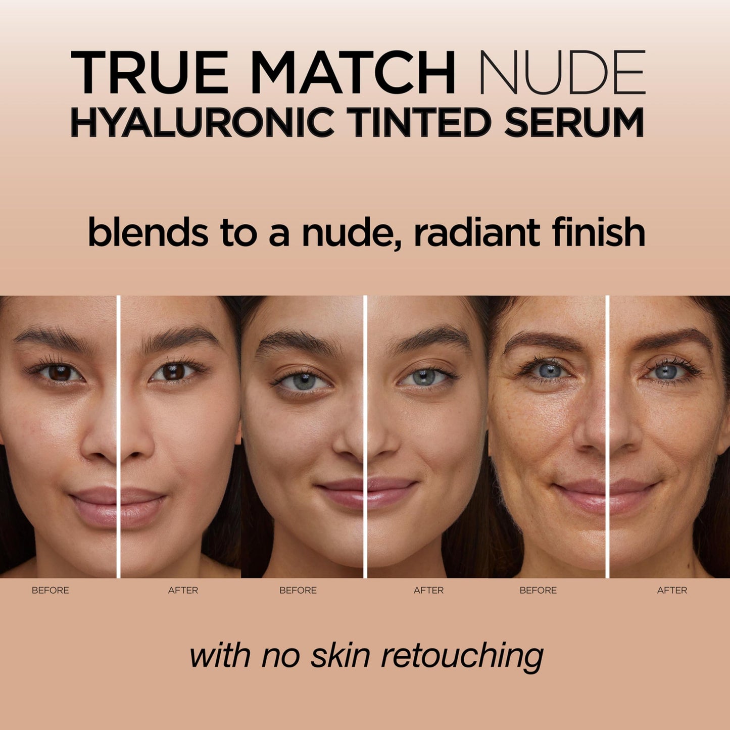 L’Oréal Paris True Match Nude Hyaluronic Foundation, Tinted Face Serum Foundation with Hyaluronic Acid for Lightweight Coverage and Instant Hydration, Radiant Finish - Light, 30 mL - Available at All In One Marketplace Canada