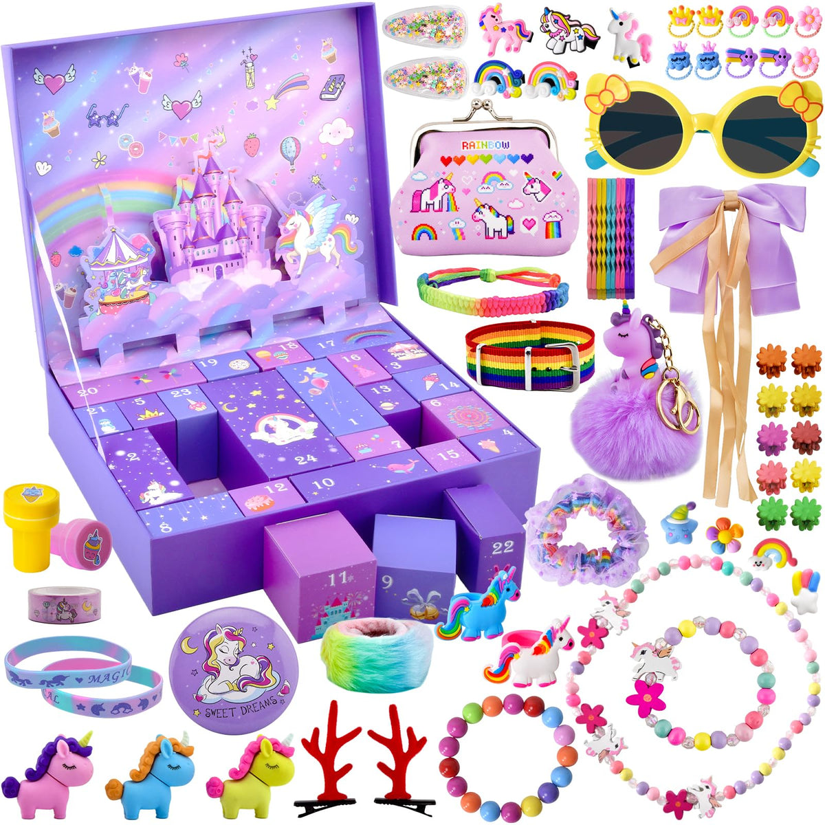 Advent Calendar 2026 for Girls, Christmas Countdown Calendar with 24 Unique Jewellery Gifts, Including Hair Accessories, Jewelry, Hair Clips, Beautiful Bracelets, Cute Ring, Stickers, Coin Purse 🍁 All In One Marketplace Canada