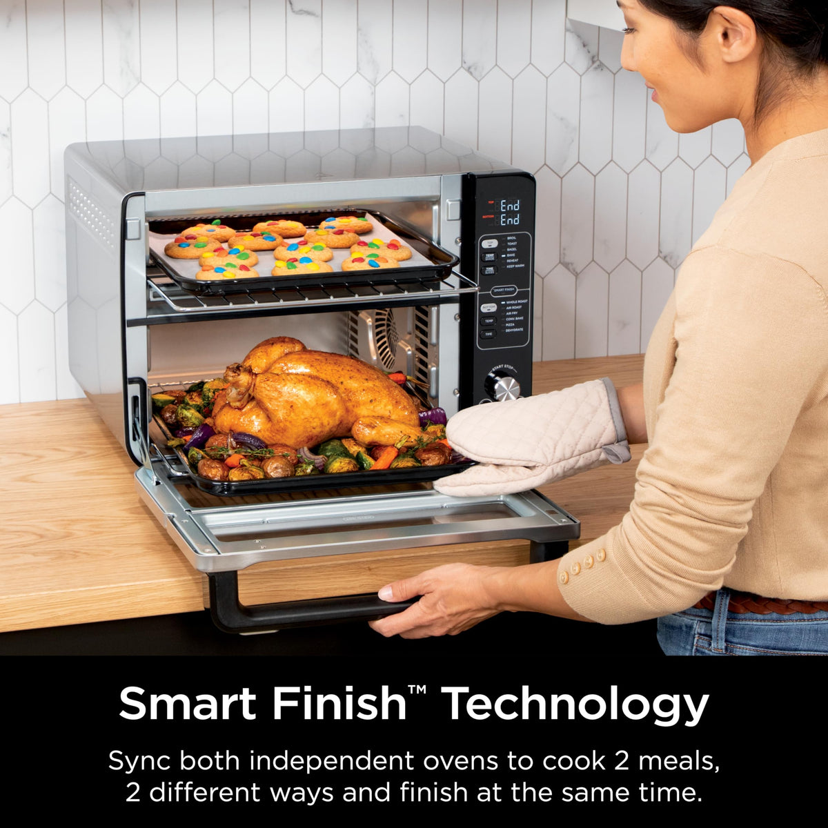 Ninja 12-in-1 Double Oven with FlexDoor, Rapid Top, Convection & Air Fry Bottom, Roast, Toast, Pizza, Stainless, DCT401C