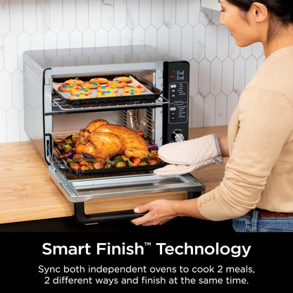 Ninja 12-in-1 Double Oven with FlexDoor, Rapid Top, Convection & Air Fry Bottom, Roast, Toast, Pizza, Stainless, DCT401C