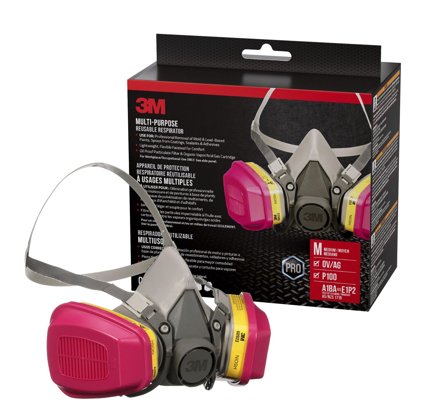 3m 62023ha1-c Half Facepiece Reusable Respirator All-in-one Kit, Multi-purpose, M (1 Mask and 1-pair Cartridges) - Available at All In One Marketplace Canada