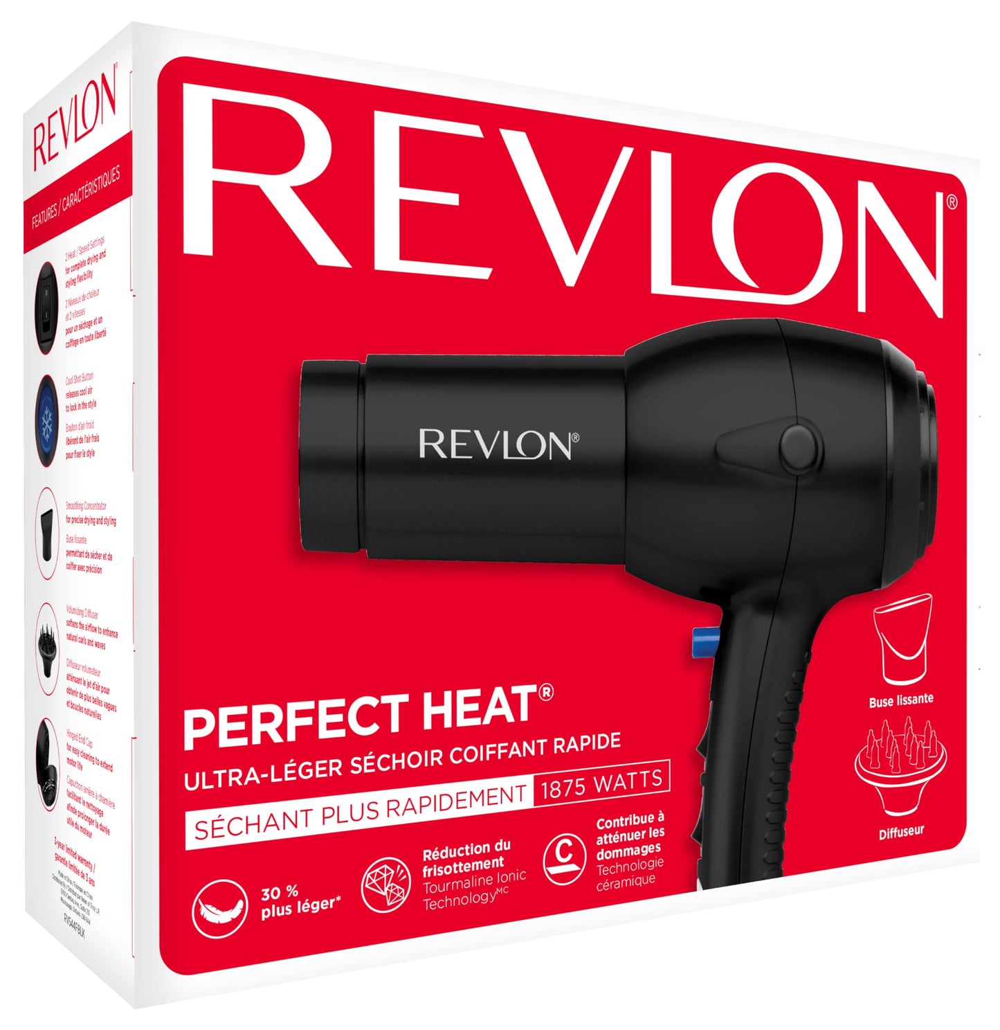 Revlon RV544FBLK Advanced Ionic Technology™ Hair Dryer with Diffuser, Powerful, Ionic Hair Dryer with Concentrator, Quick Dry, Lightweight, 2 Heat/ Speed Settings, Less Frizz, Shiny and Smooth Hair, Black REVLON