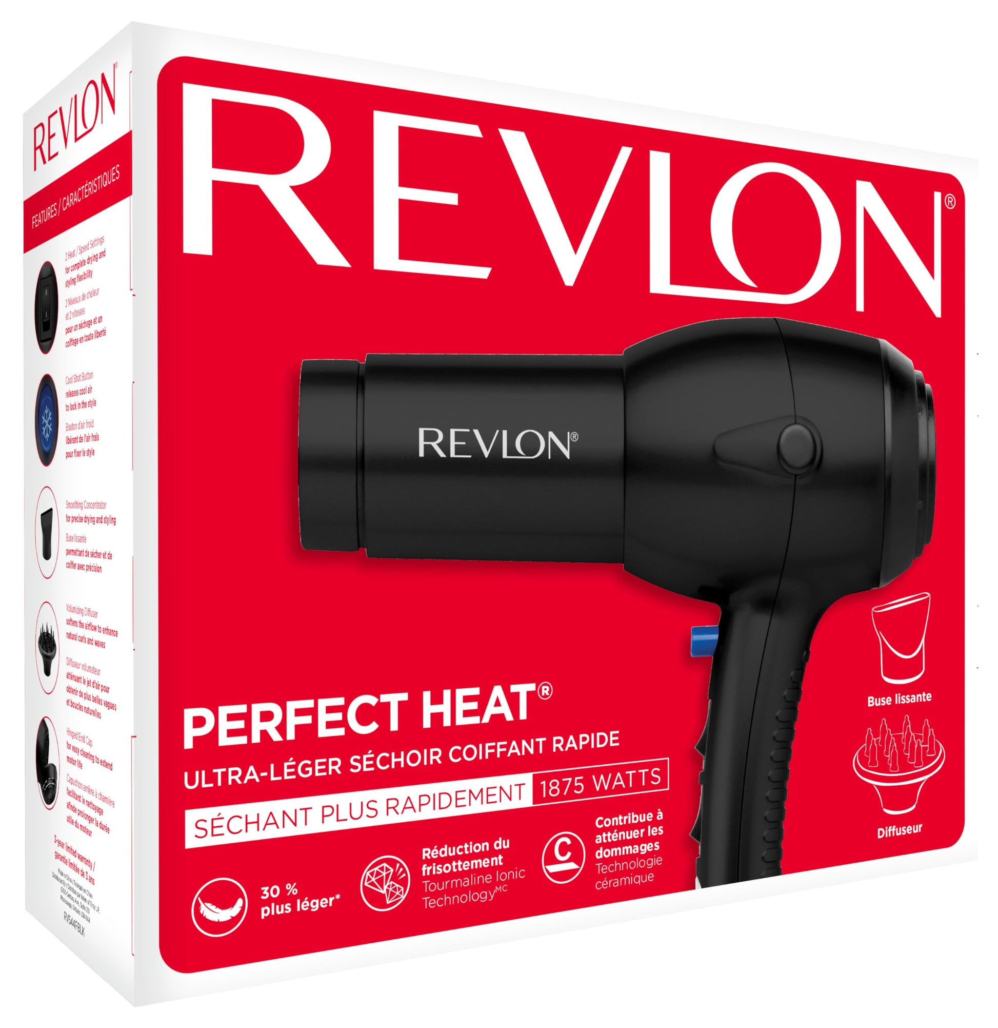 Revlon RV544FBLK Advanced Ionic Technology™ Hair Dryer with Diffuser, Powerful, Ionic Hair Dryer with Concentrator, Quick Dry, Lightweight, 2 Heat/ Speed Settings, Less Frizz, Shiny and Smooth Hair, Black REVLON