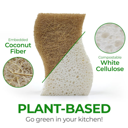 AIRNEX 12 Pack Natural Sponges for Dishes - Biodegradable Sponges for Kitchen - Plant Based Cellulose & Coconut Natural Dish Sponge - Non Toxic Eco Friendly Sponges, Non Scratch Kitchen Scrubber - Available at All In One Marketplace Canada