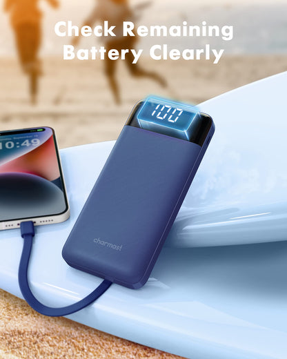 Charmast Portable Charger with Built in Cables, Power Bank with Cords Wires, Slim 10000mAh Travel Battery Pack 6 Outputs 3 Inputs 3A Fast Charging for Samsung Google Pixel LG Moto iPhone iPad - Available at All In One Marketplace Canada