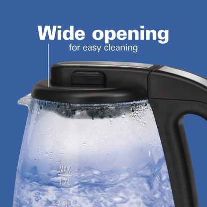 Hamiton Beach 40864C Glass Electric Kettle, 1.7 Liter Capacity, Automatic Shutoff, Cord-Free Design, Stainless Steel