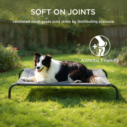 Bedsure Large Elevated Outdoor Dog Bed - Raised Dog Cot for Large Dogs, Portable Outdoor Pet Bed for Camping or Beach, Cooling Summer Frame with Breathable Mesh, Grey, 49 Inches
