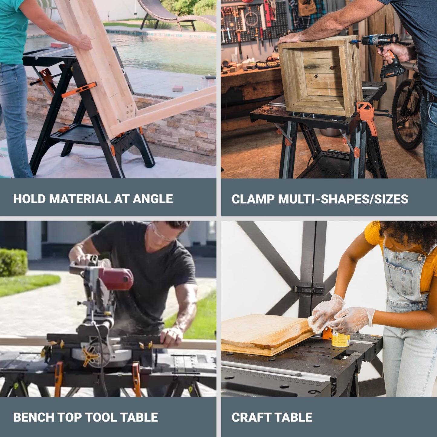 WORX WX051 Pegasus Folding Work Table with Quick Clamps - Available at All In One Marketplace Canada