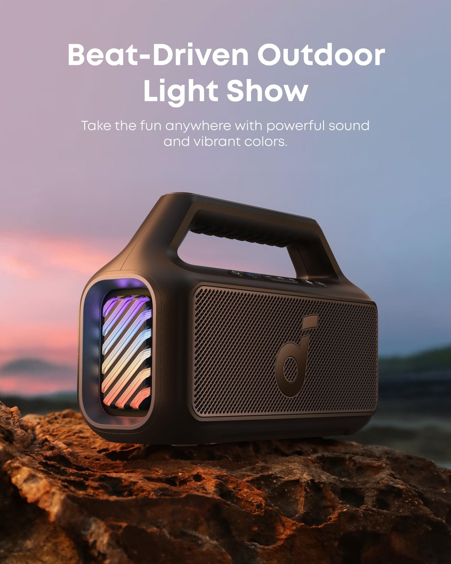 soundcore Boom 2 Outdoor Speaker, 80W, Subwoofer, BassUp 2.0, 24H Playtime, IPX7 Waterproof, Floatable, RGB Lights, USB-C, Custom EQ, Bluetooth 6.0, Portable, Camping, Beach, and Backyard-Black