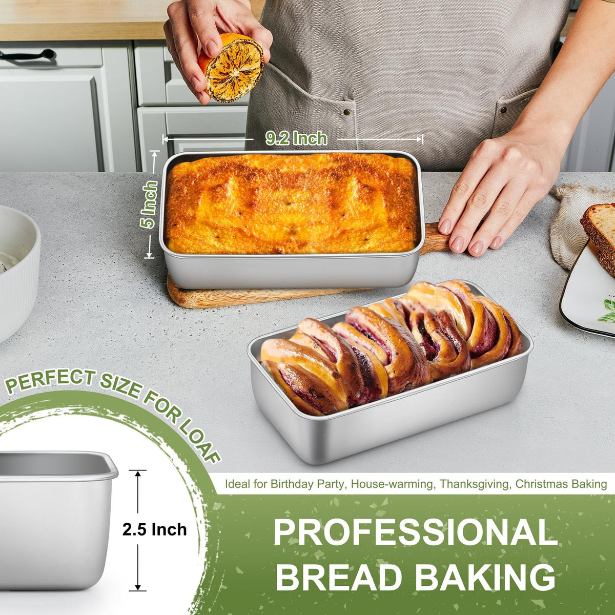 P&P CHEF Loaf Pan, 9 x 5 Inch Stainless Steel Bread Pan, (Silver, 2Pcs) 🍁 All In One Marketplace Canada
