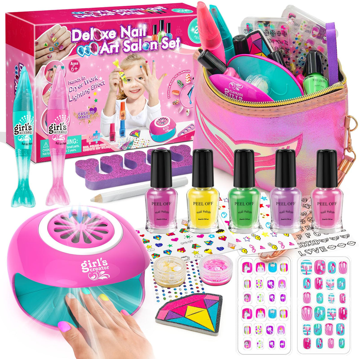 Amagoing Kids Nail Polish Set for Girls, Girls Nail Kit Ages 7-12 with Nail Dryer, Quick-Dry Nail Polish, Nail Art Pens, Press on Nail, Makeup Bag, Spa Manicures Birthday Christmas Gift Toy 6 7 8 9 10 11 Years Old 🍁 All In One Marketplace Canada