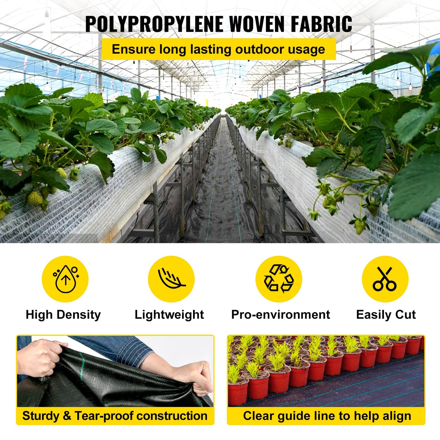 Happybuy 6FT×300FT Weed Barrier Fabric Heavy Duty 2.4OZ, Woven Weed Control High Permeability, Geotextile Fabric for Underlayment, Polyethylene Ground Cover 🍁 All In One Marketplace Canada