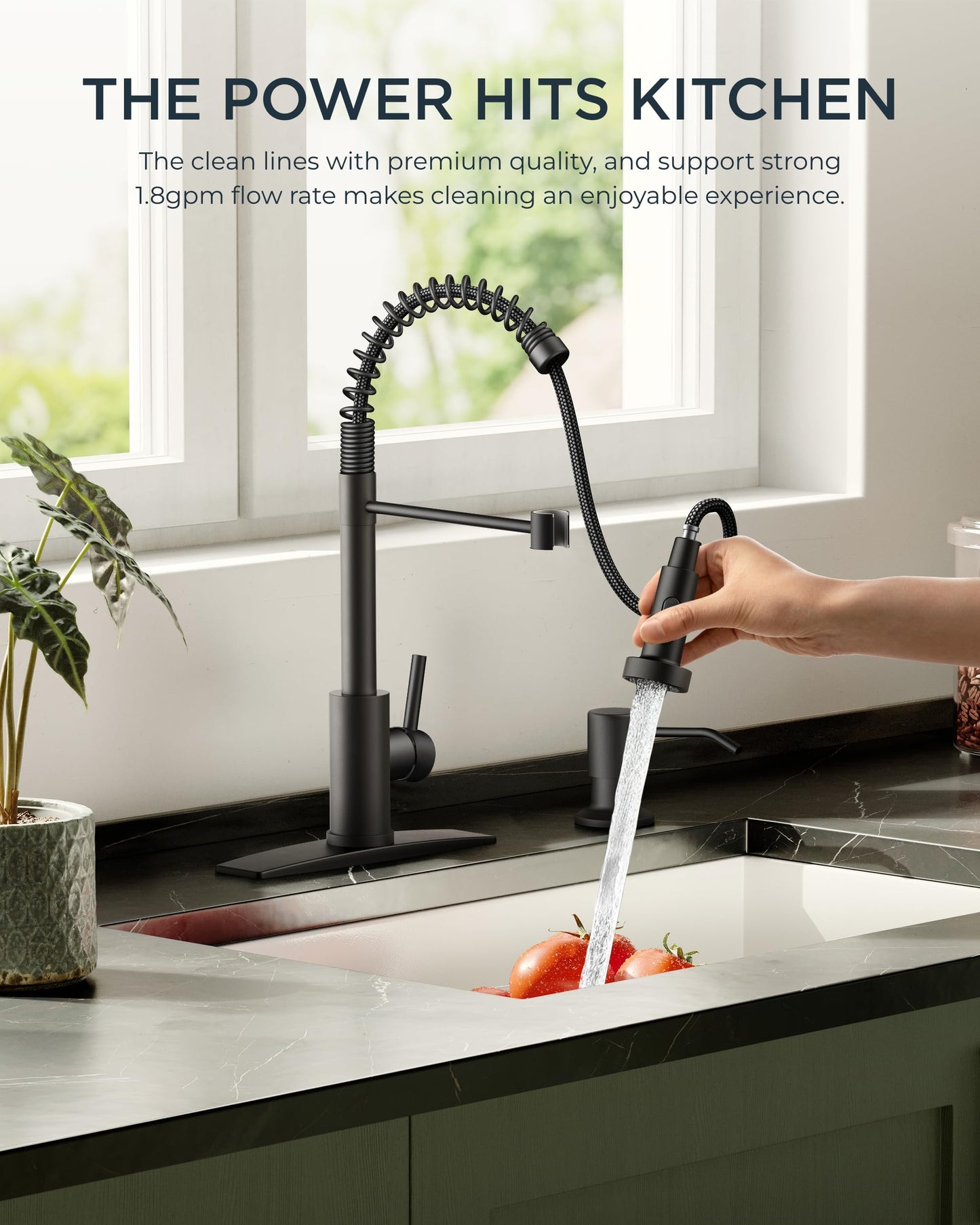 FORIOUS Black Kitchen Faucet with Pull Down Sprayer, Stainless Steel Single Handle Spring Classic Sink Faucets 1 or 3 Hole, for Farmhouse Camper Laundry Rv Bar, Matte Black