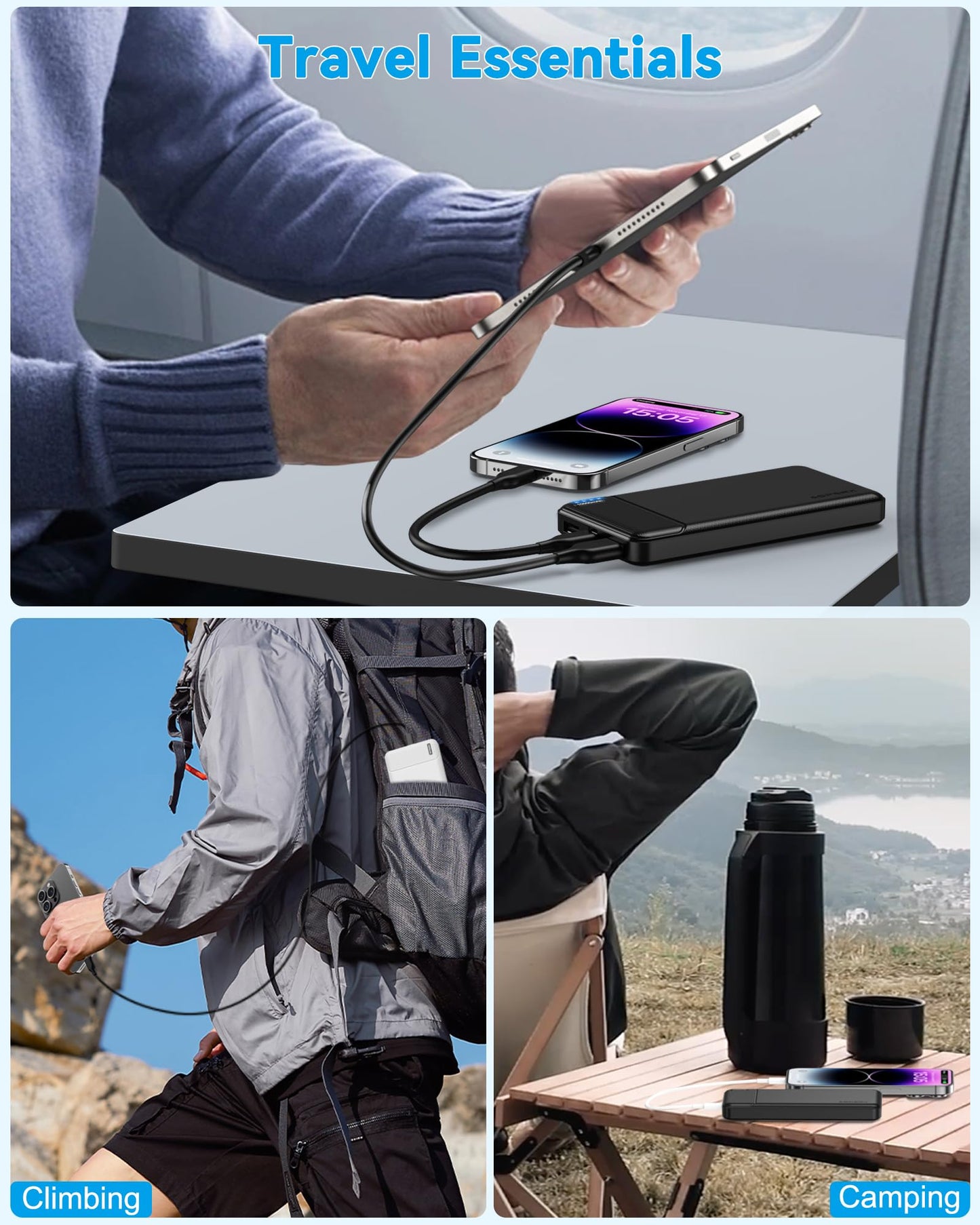 AsperX Power Bank 2 Pack, 10000mAh USB C Portable Charger for iPhone, Portable Battery Bank with 3 Outputs, Travel Essentials Battery Pack Power Bank for iPhone Series, Smartphones, Earphones and More - Available at All In One Marketplace Canada