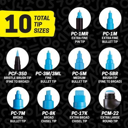 Posca Full Set of 8 Acrylic Paint Pens with Reversible Fine Point Pen Tips, Posca Pens are Acrylic Paint Markers for Rock Painting, Fabric, Glass Paint, Metal Paint, and Graffiti