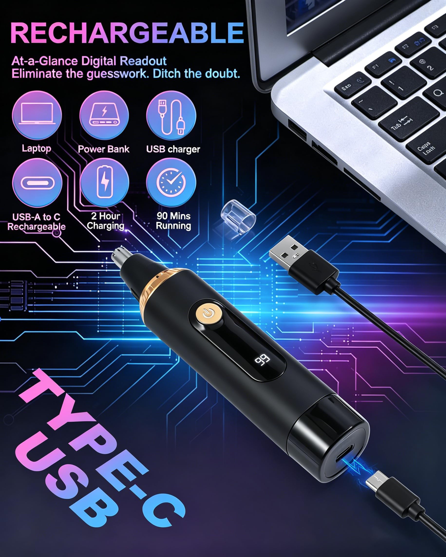 Nose Hair Trimmer 2026 Professional Nose Trimmer for Men and Women, Painless IPX7 Waterproof Eyebrow & Facial Hair Removal,USB Rechargeable with LED Display Dual-Edge Blades, Black - Available at All In One Marketplace Canada