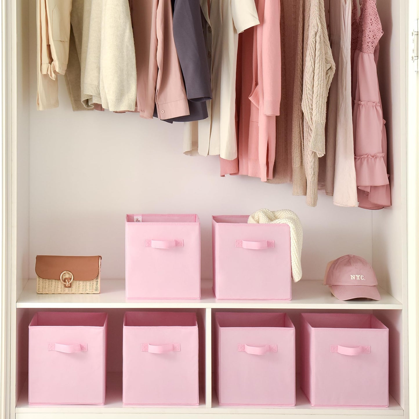 GRANNY SAYS Fabric Storage Cubes, Pack of 6 Cubby Storage Bins 11 x 11, Collapsible Storage Cube Boxes for Shelves, Square Storage Bins for Closet Organizing Clothes, Pink GRANNY SAYS