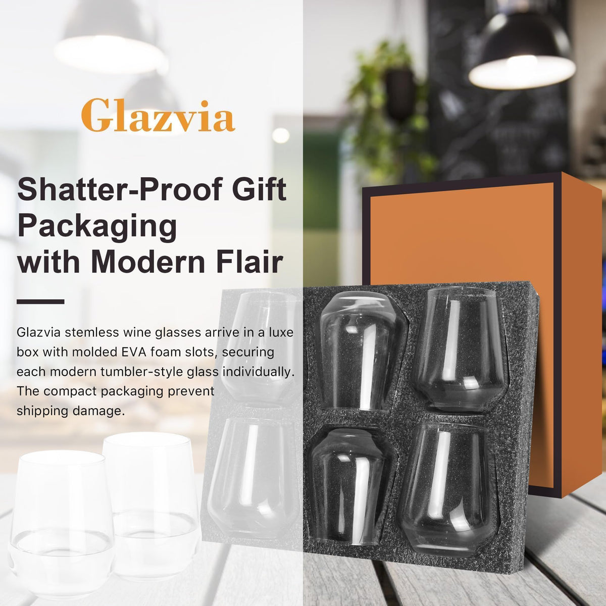 GLAZVIA Stemless Wine Glasses Set of 6, 15oz Clear Drinking Glassware 🍁 All In One Marketplace Canada