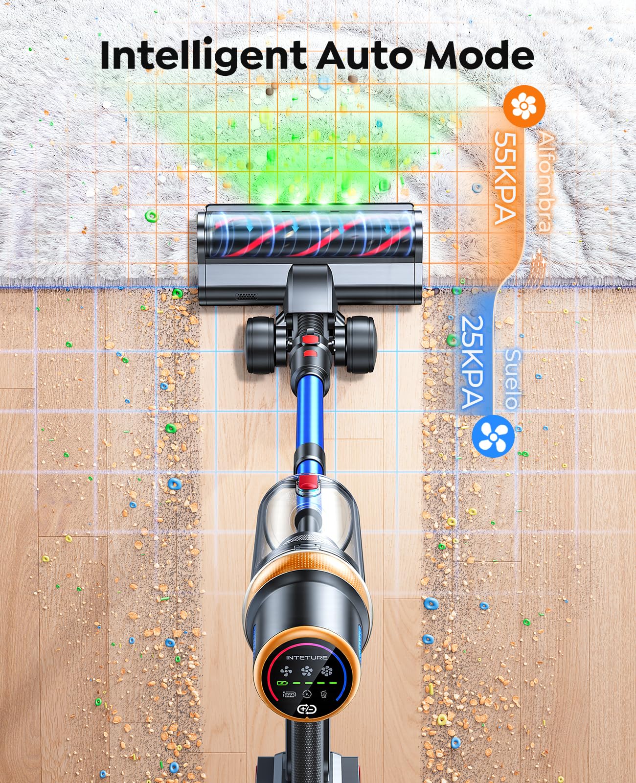 INTETURE Cordless Vacuum Cleaner, 650W 55KPA 70Mins (ECO) Vacuum Cleaners with LED Display, Self-Standing Cordless Vacuum, Anti-Tangle, Rechargeable Stick Vacuum for Home/Pet Hair/Carpet - Available at All In One Marketplace Canada