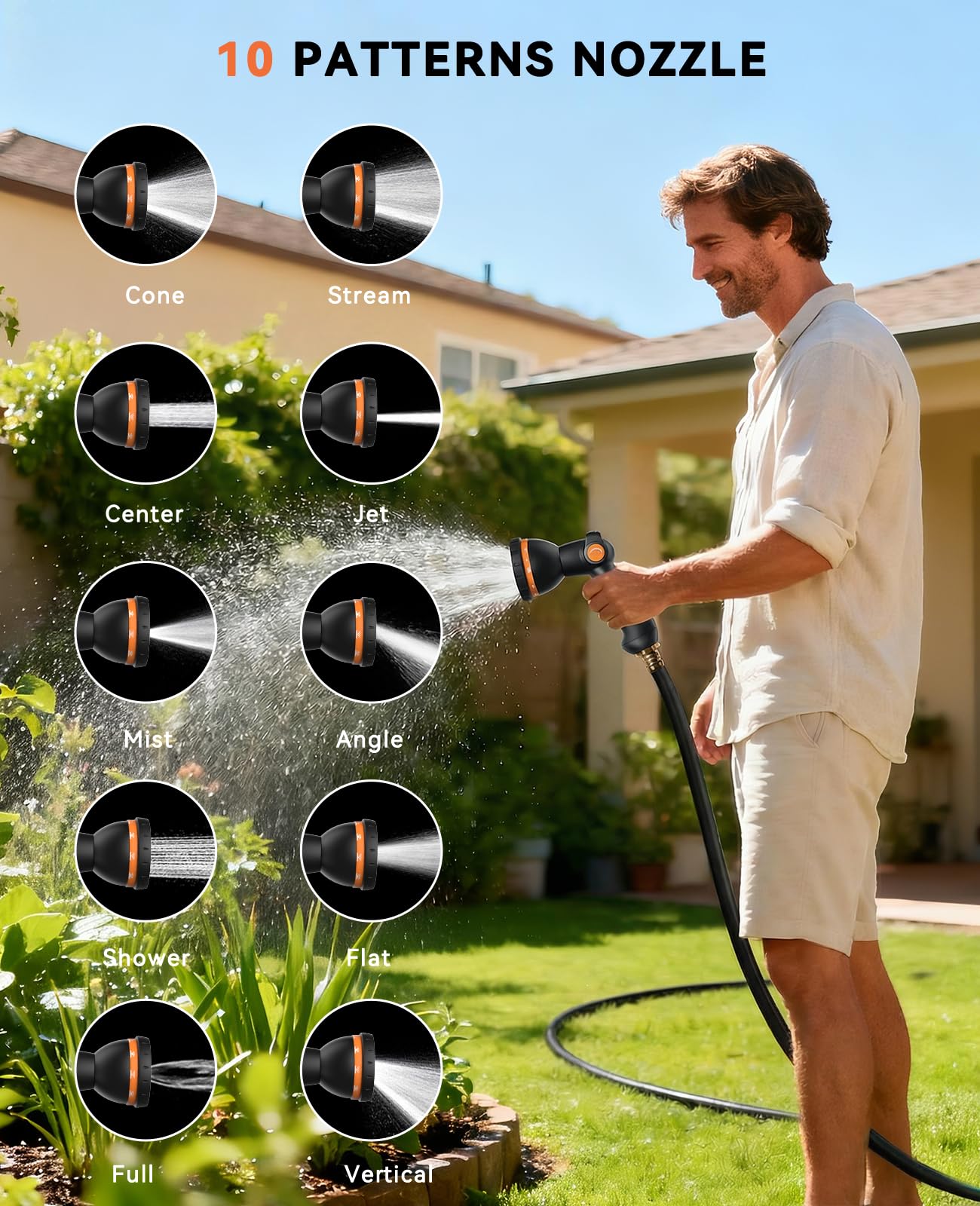 SUNPOW Retractable Garden Hose Reel - 1/2 inch x 50ft Wall Mounted Hose Reel with 3/4 inch Brass Fitting & 10 Function Sprayer Nozzle - Any Length Lock, Auto Rewind System, 180°Swivel Bracket - Grey - Available at All In One Marketplace Canada