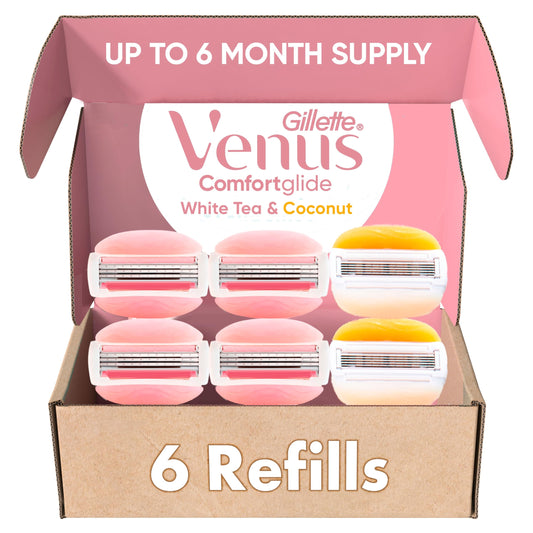 Gillette Venus Razors for Women Refills, ComfortGlide Razor Refill, White Tea + Olay, 6 Refills
