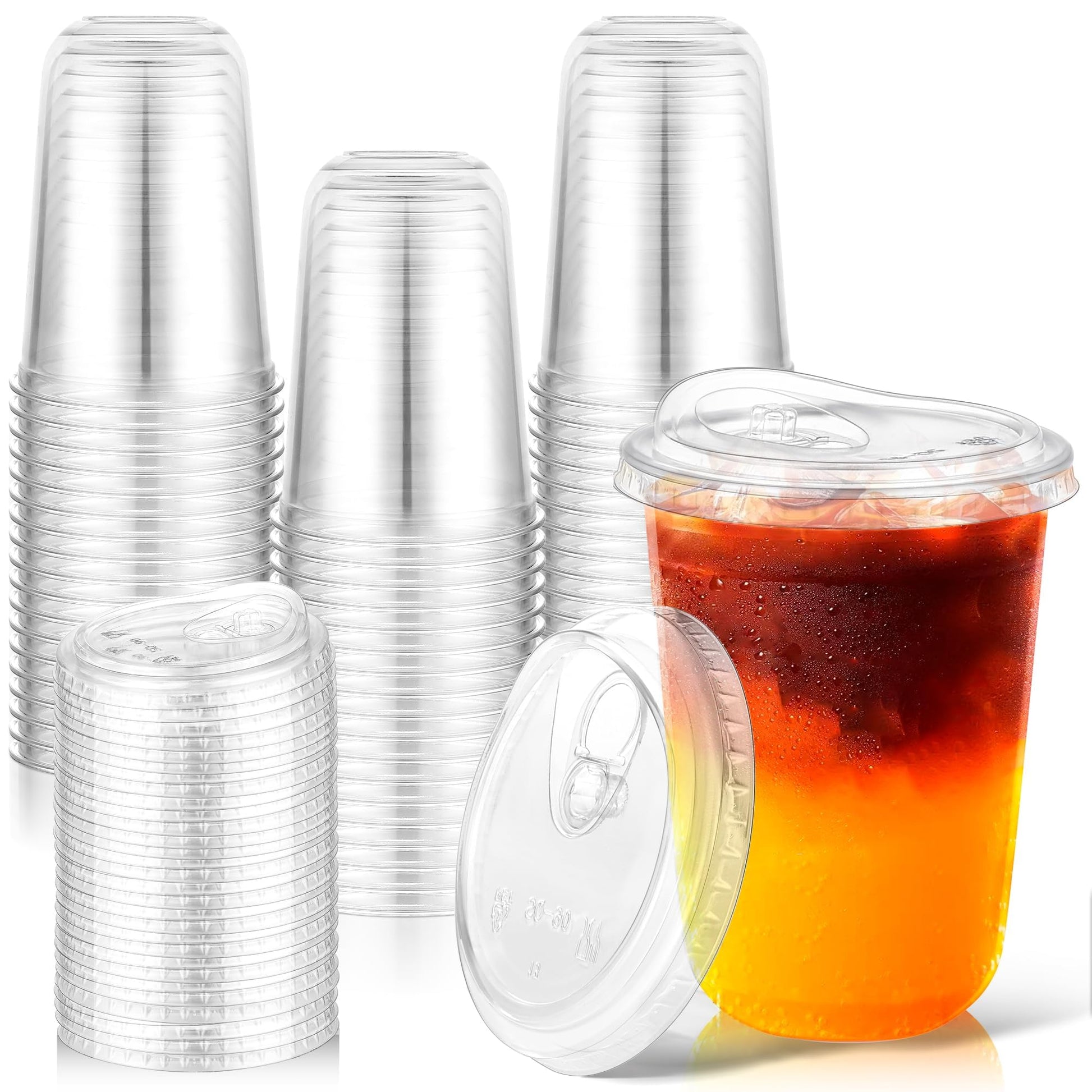 50 Pack 16oz Clear Plastic Cups with Sip Lids, Disposable Iced Coffee Cup with Strawless Lid for Party Wedding Catering Events, to Go Cups for Cold Drinks Smoothie Milkshake Lemonade Bubble - Available at All In One Marketplace Canada