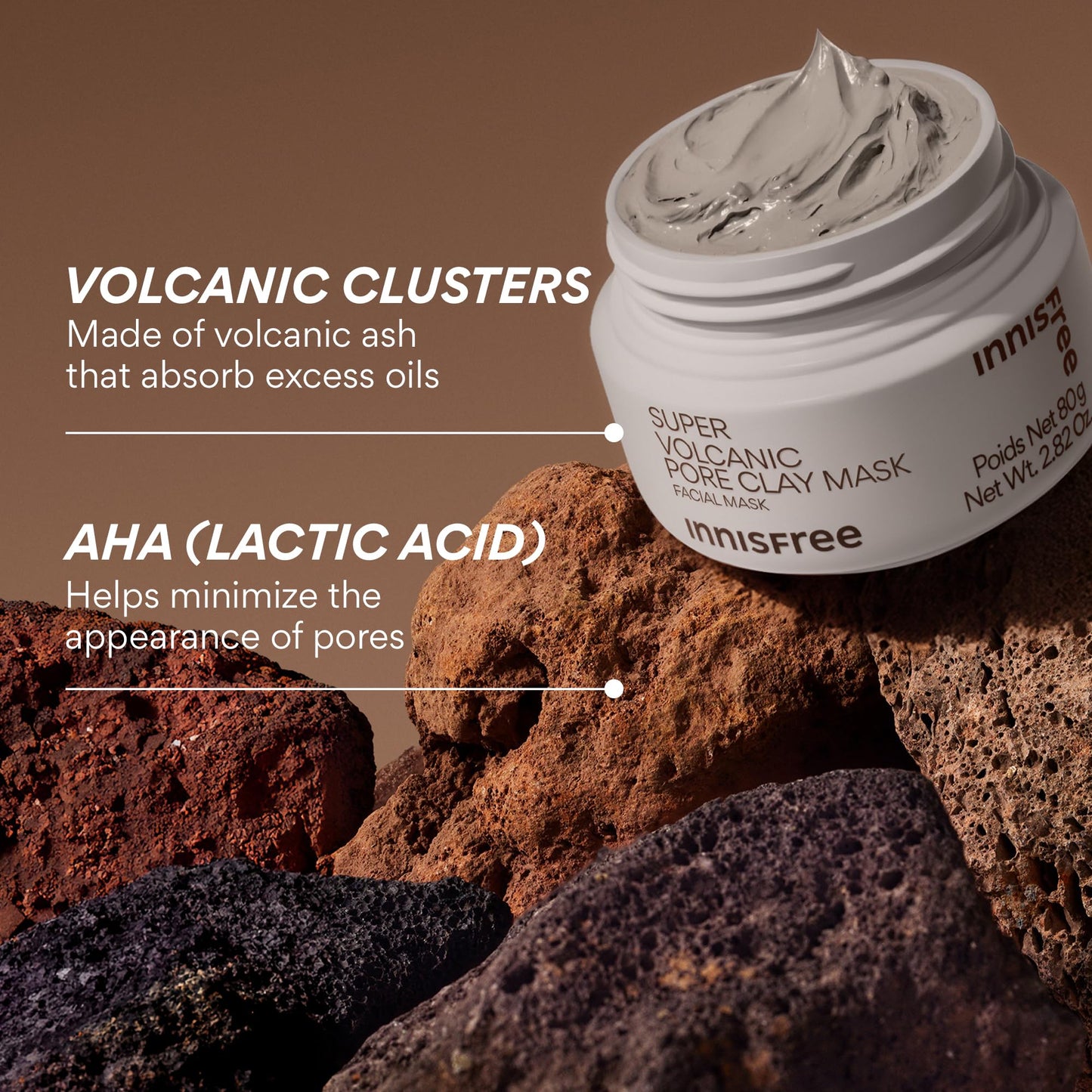 Innisfree Super Volcanic Clay Mask, Premium Korean Skincare with AHA and Natural Clusters for Deep Pore Detox, Gentle Exfoliation, Oil Control innisfree
