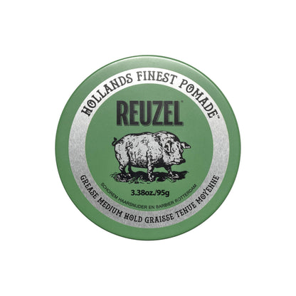 Reuzel Green Grease Pomade For Men Oil Based Medium Hold Natural Shine, Pliable Styling for Normal to Thick Hair, Barber Quality, With Tea Tree, Apple Peppermint Scent 95g 🍁 All In One Marketplace Canada