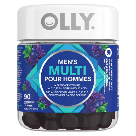 OLLY Men's Multi Gummy Supplement with no artificial flavours and colours Blackberry Blitz multivitamin to help support men's health 45 day supply 90 gummies