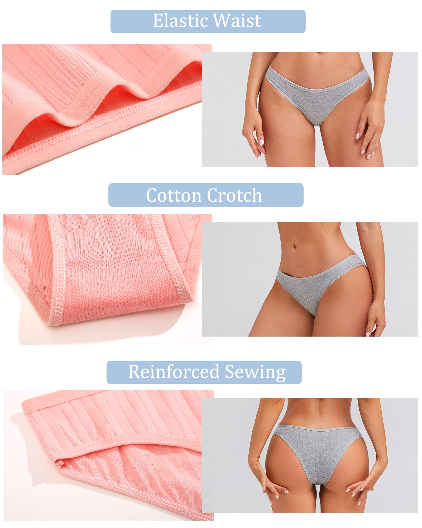 FINETOO 9 Pack Cotton Underwear for Women Sexy Low Rise Ribbed Hipster Breathable Soft Womens Bikini Panties Cheeky S-XL