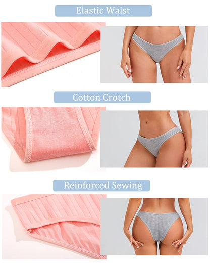 FINETOO 9 Pack Cotton Underwear for Women Sexy Low Rise Ribbed Hipster Breathable Soft Womens Bikini Panties Cheeky S-XL