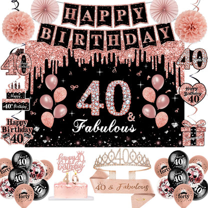 50Pcs 40th Birthday Decorations for Women,Rose Gold Black Pre-Assembled Set 🍁 All In One Marketplace Canada