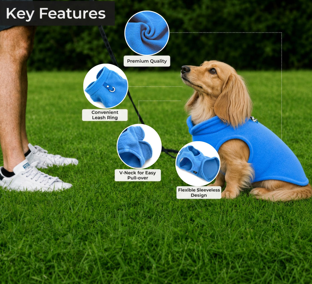 JACKO & CO Dog Fleece Vest Sweater with Leash Ring, Blue L (Dogs 10-16 lbs) 🍁 All In One Marketplace Canada