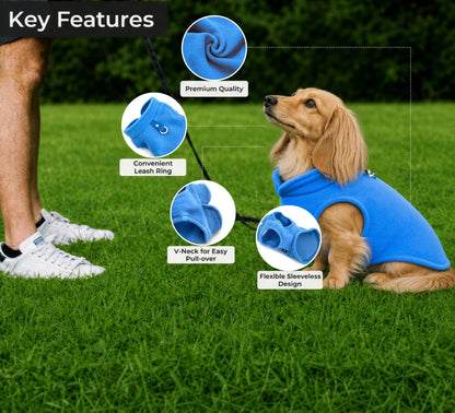 JACKO & CO Dog Fleece Vest Sweater with Leash Ring, Blue L (Dogs 10-16 lbs) 🍁 All In One Marketplace Canada