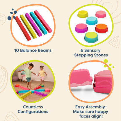 B. toys Balance Beam Set, 10 Beams & 6 Sensory Stepping Stones, Rainbow 🍁 All In One Marketplace Canada
